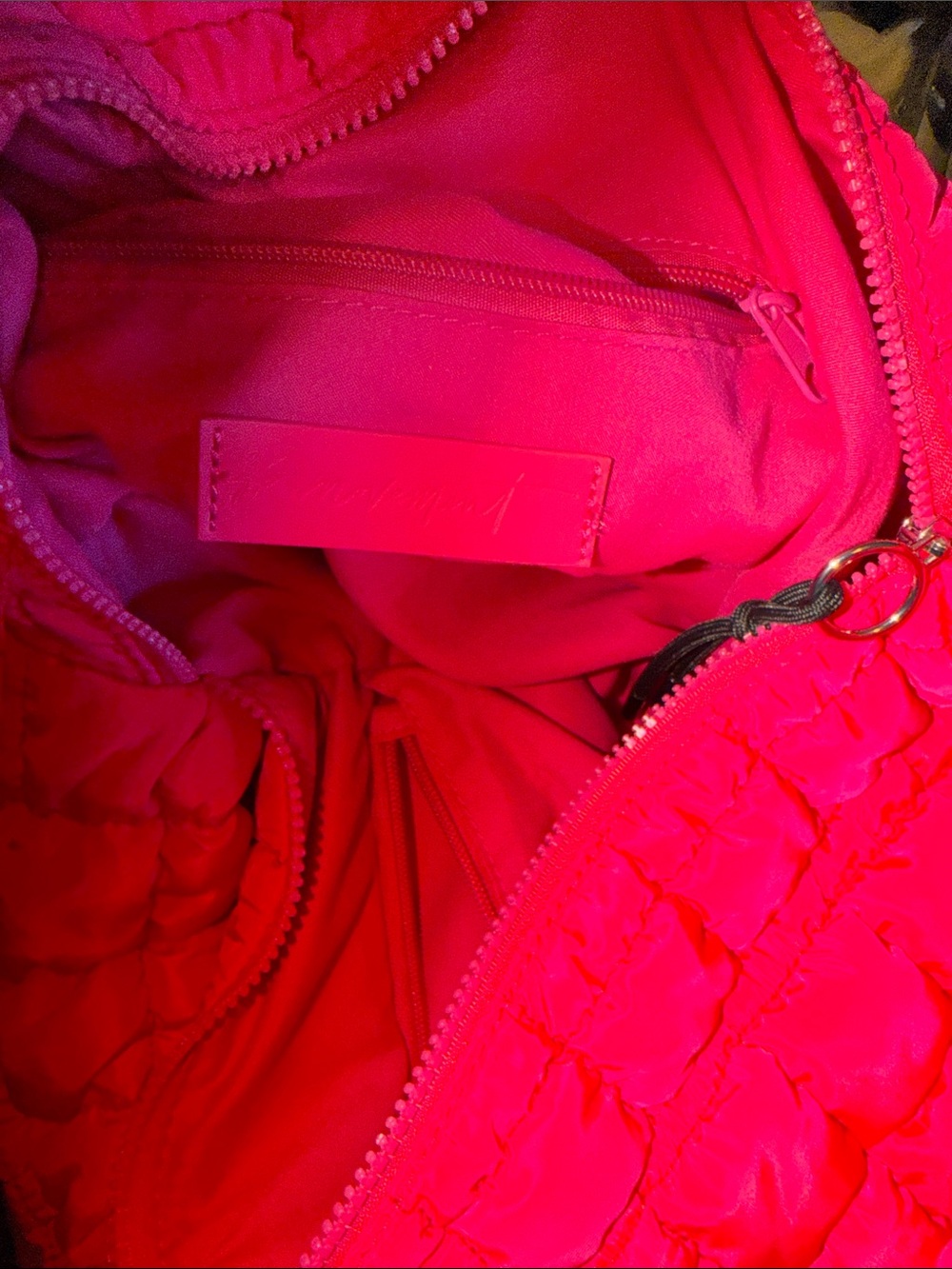 FP Movement by Free People Hot Pink Quilted Ruffled Shoulder Hobo Bag - Picture 2 of 5